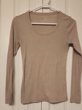 Primark Ribbed Scoop Neck Long Sleeve Top - Tan Size XS Free With Purchase!!